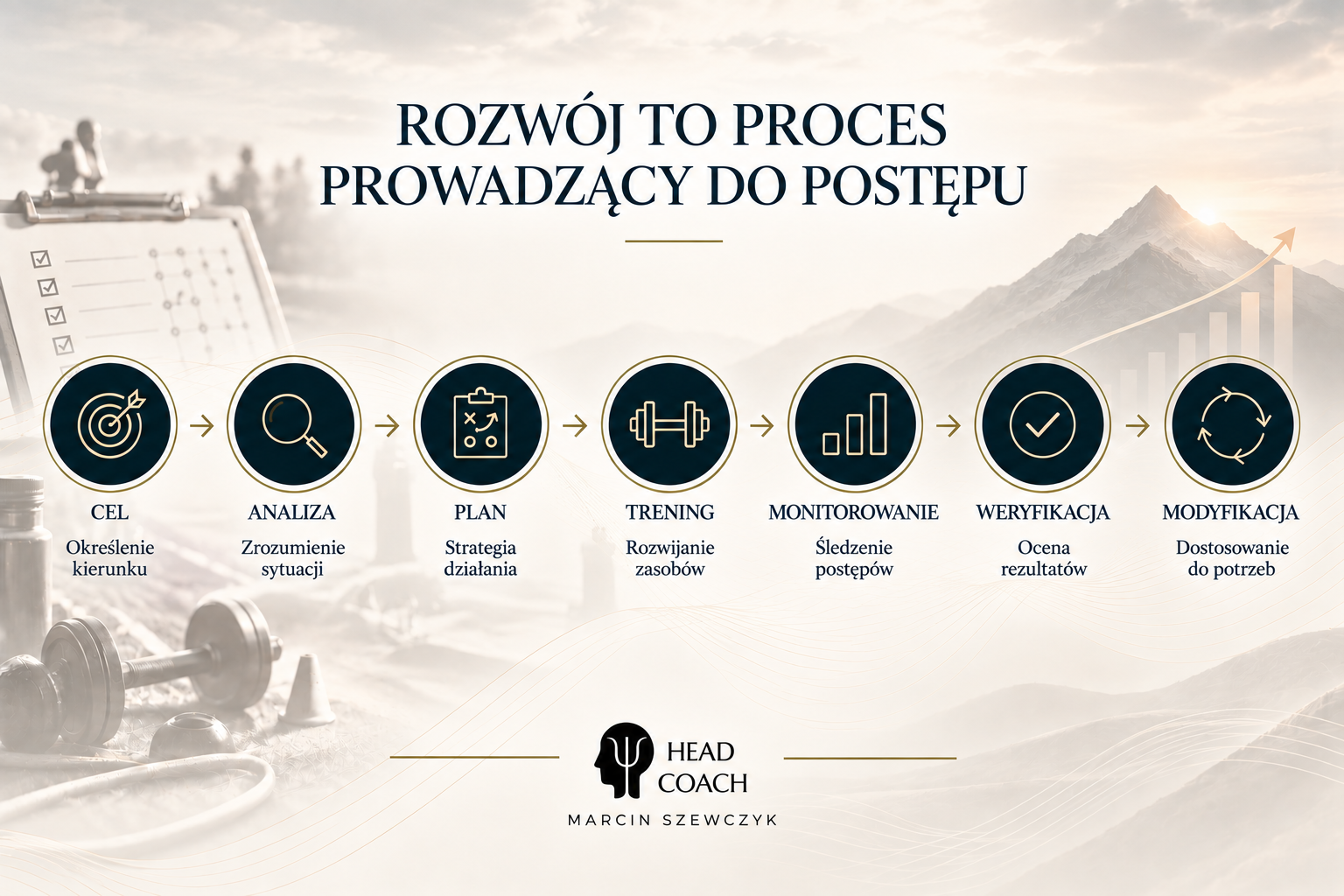 Proces rozwoju: cel, analiza potrzeb, plan, trening, monitorowanie, weryfikacja, modyfikacja